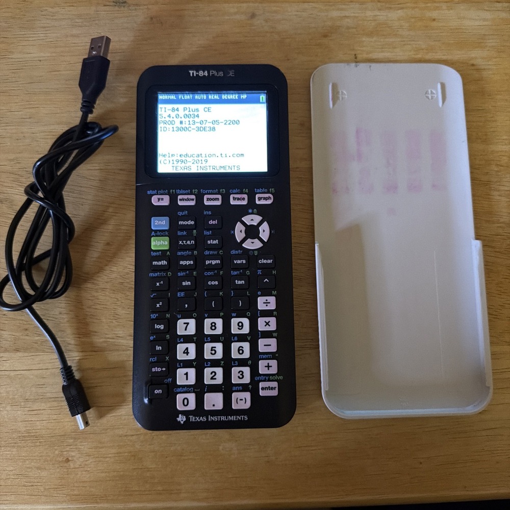 TI-84 Plus CE Graphing Calculator Texas Instruments Tested Black Case Cable